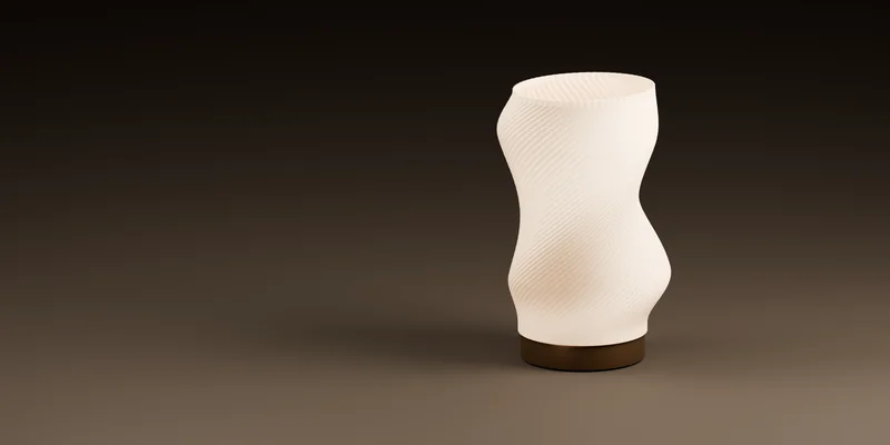 Wide Blender render of the actual Twist shade casting a simulated warm glow